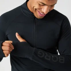 Borg Midlayer Half Zip, Black Beauty