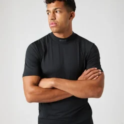 Borg Mock Neck T-Shirt, Black Beauty