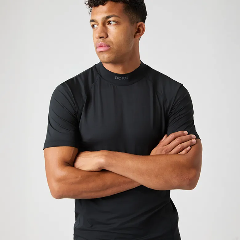 Borg Mock Neck T-Shirt, Black Beauty