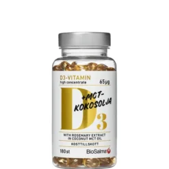 D3-vitamin 65µg i MCT-kokosolja 180 kapslar