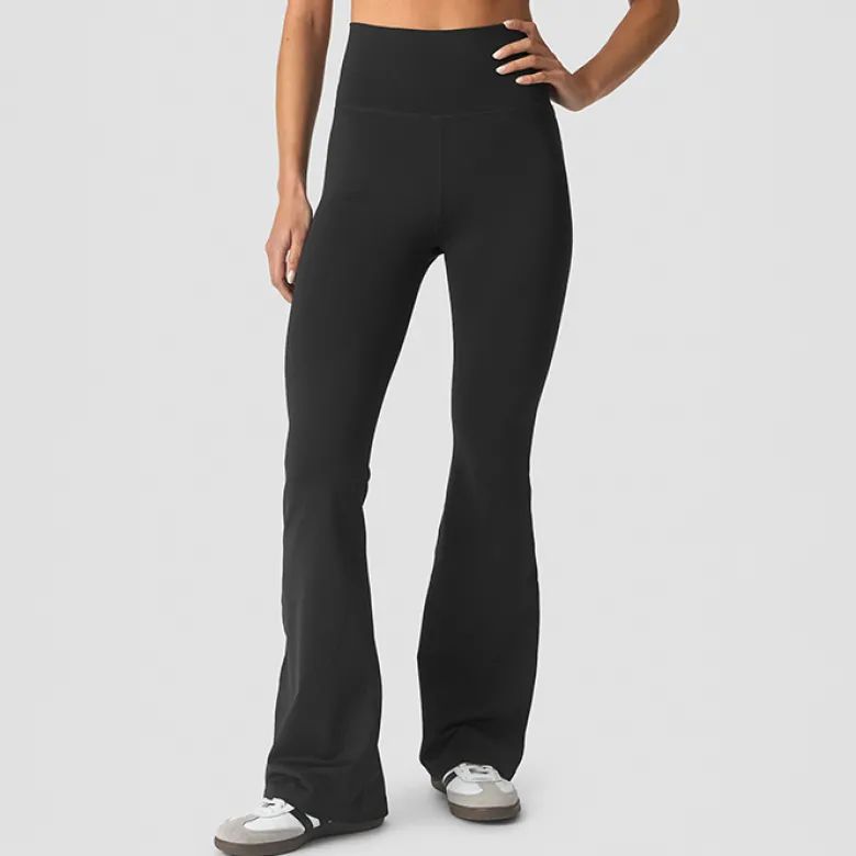 Essence Seamless Fold Over Flared Pants, Black