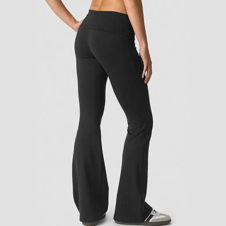Essence Seamless Fold Over Flared Pants, Black