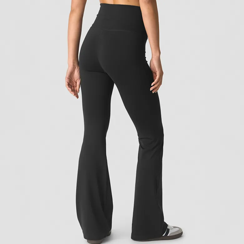 Essence Seamless Fold Over Flared Pants, Black