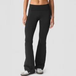 Essence Seamless Fold Over Flared Pants, Black