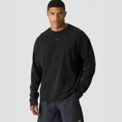 Grit Stonewashed Long Sleeve Print, Black