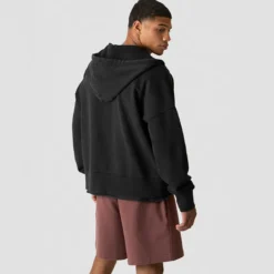 Grit Stonewashed Zipped Hoodie, Black