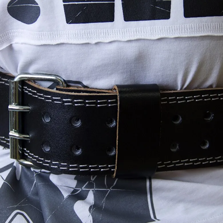 6 Inch Padded Leather Belt, Black/Gold