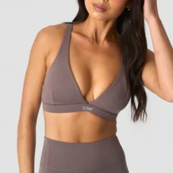 Luxe V-neck Sports Bra, Dusty Brown