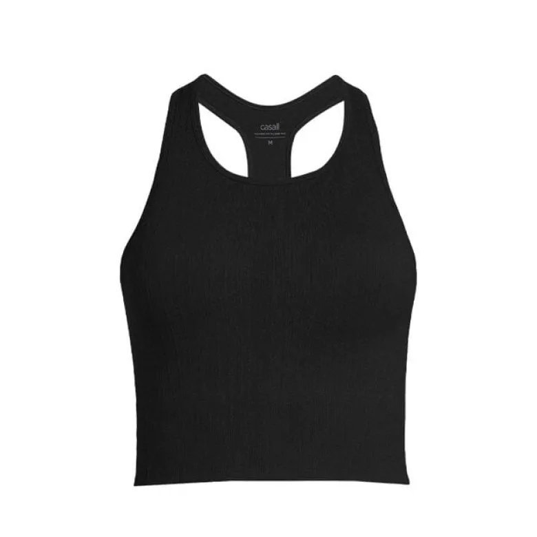 Multi Rib Seamless Padded Sports Top, Black