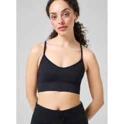 Seamless Graphical Rib Sports Top, Black