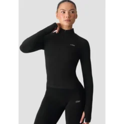 Smooth Seamless 1/2 Zip LS, Black