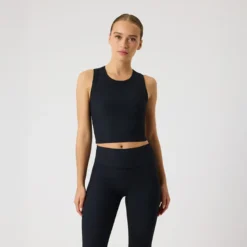 Studio Ribbed Cropped Tank Top, Black Beauty