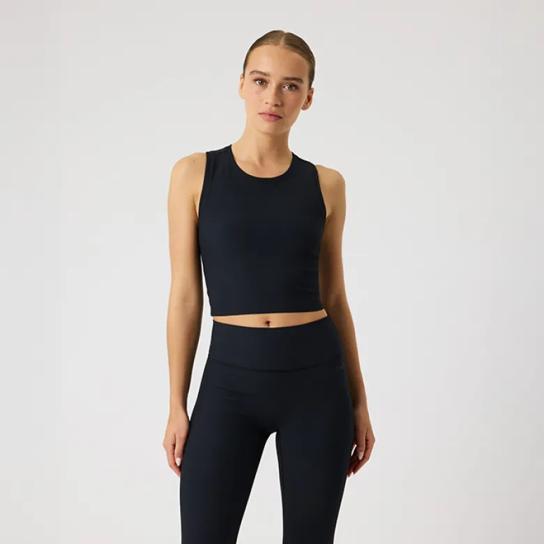 Studio Ribbed Cropped Tank Top, Black Beauty