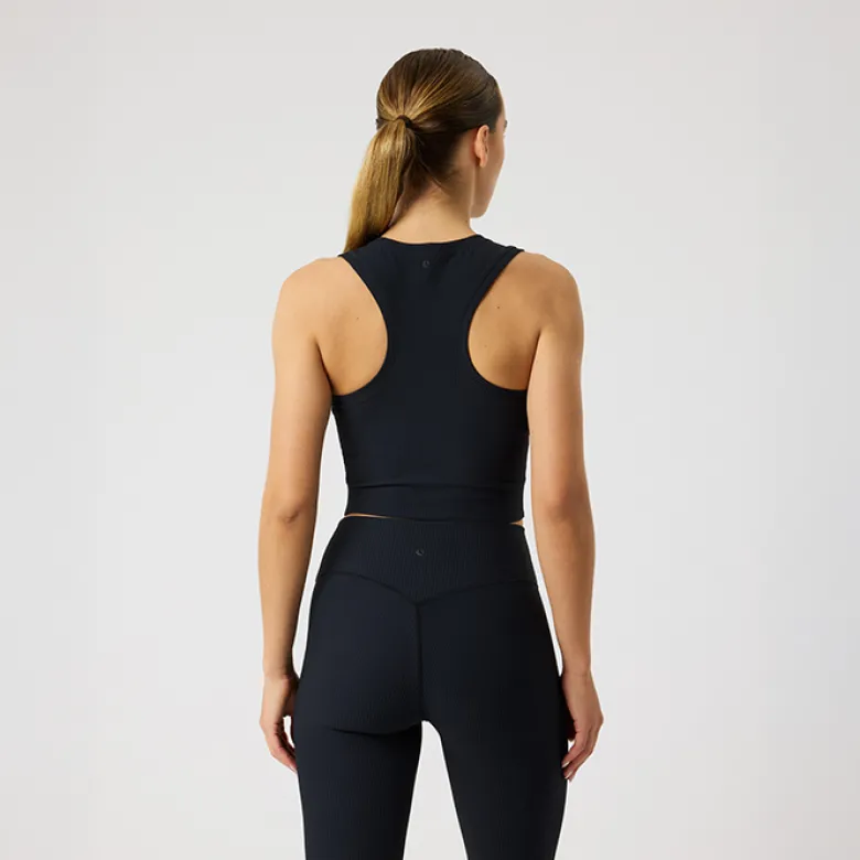 Studio Ribbed Cropped Tank Top, Black Beauty