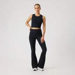 Studio Ribbed Flare Tights, Black Beauty