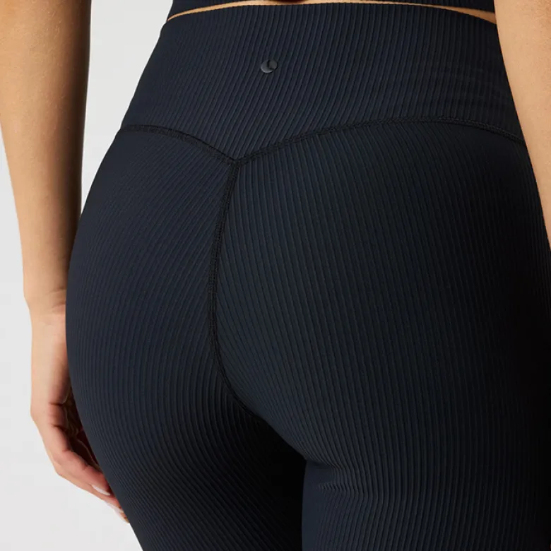 Studio Ribbed Flare Tights, Black Beauty