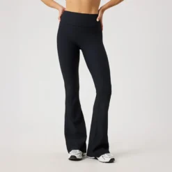 Studio Ribbed Flare Tights, Black Beauty