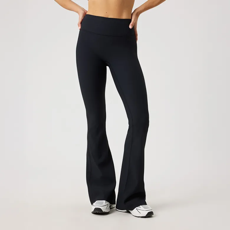Studio Ribbed Flare Tights, Black Beauty