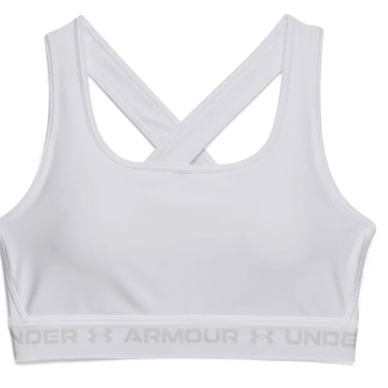 UA Crossback Mid Bra, White/Halo Gray