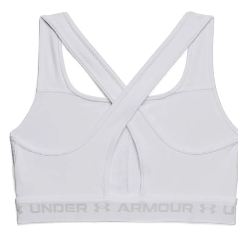 UA Crossback Mid Bra, White/Halo Gray