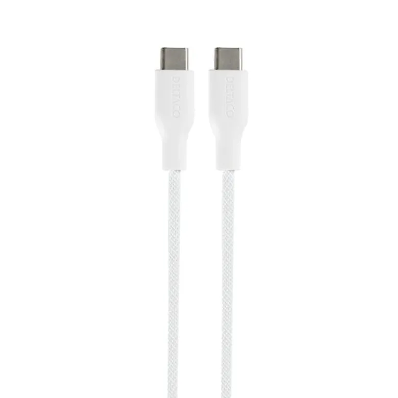 USB-C till USB-C Flätad Laddningskabel 60W 1m, Vit