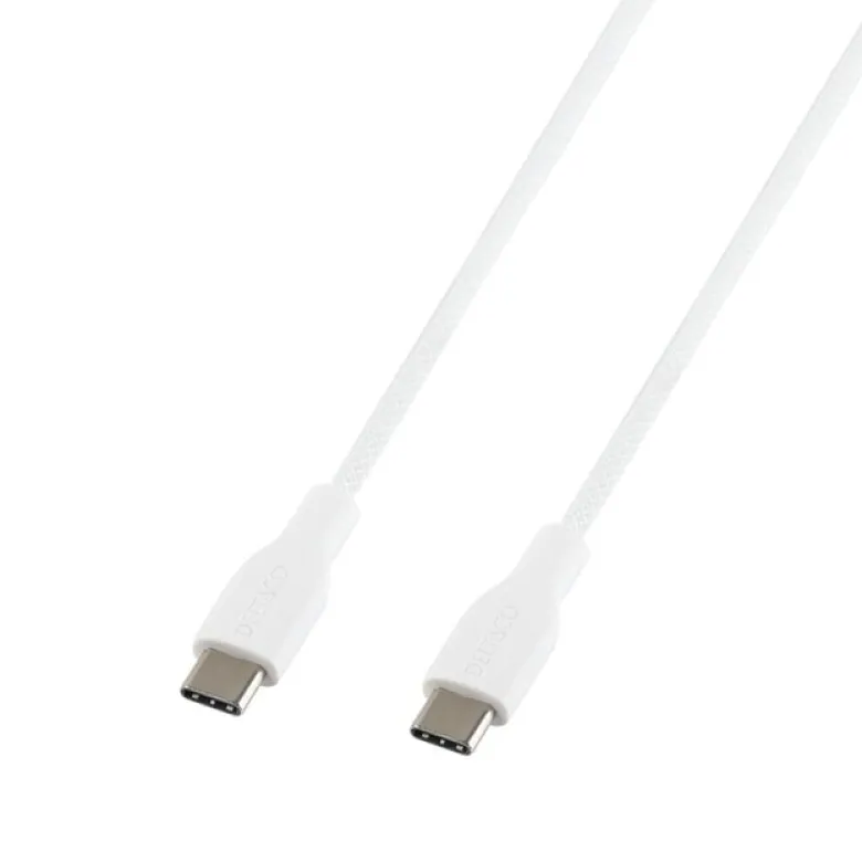 USB-C till USB-C Flätad Laddningskabel 60W 1m, Vit