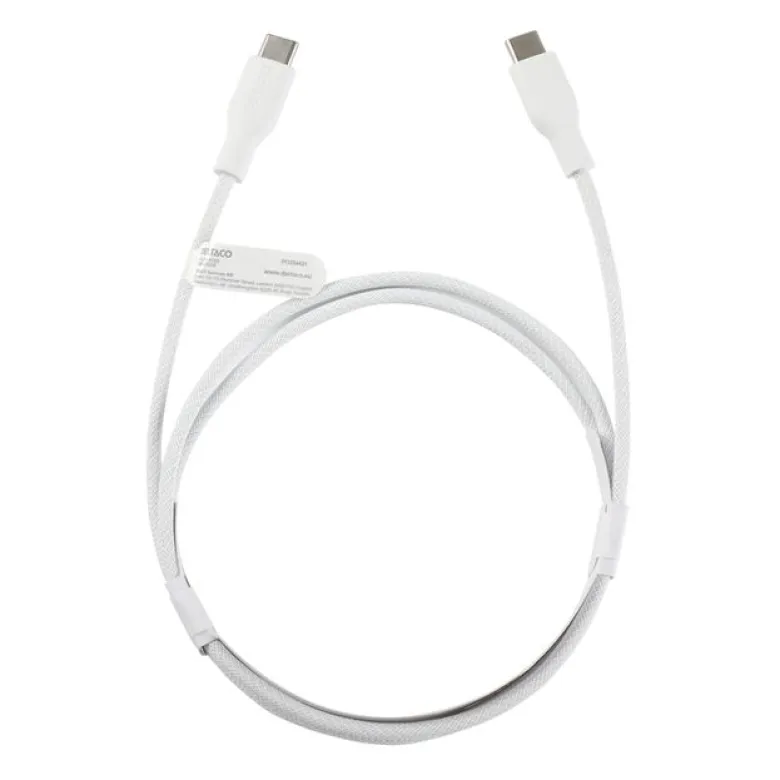 USB-C till USB-C Flätad Laddningskabel 60W 1m, Vit