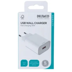 USB-Väggladdare 1x USB-A Snabbladdning 18W, Vit