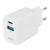 USB-Väggladdare 1x USB-A 18W, 1x USB-C PD 20W, Vit