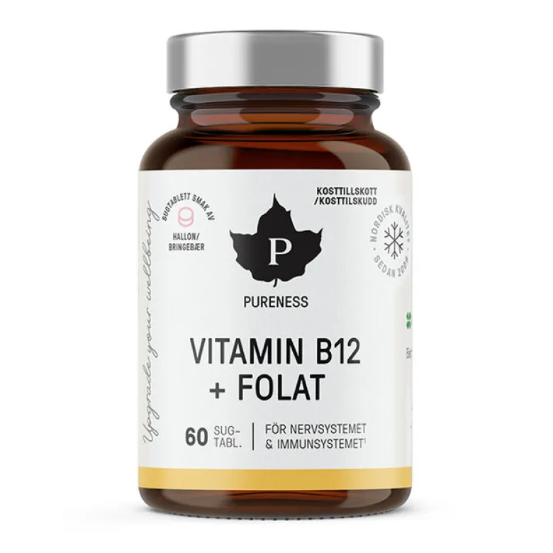 Vitamin B12 + Folat Hallon 60 sugtabletter