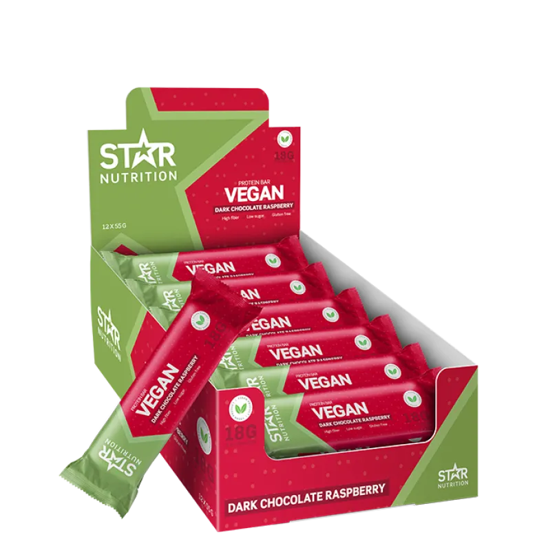12 x Star Nutrition Vegan Protein bar, 55 g, Raspberry Chocolate